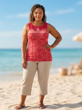 Upcycled Bleached Lace Red Tank Top XXL Boho Festival Cottagecore Aesthetic